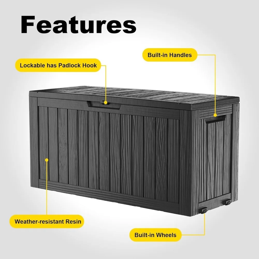 Large Outdoor Waterproof Storage Box, Resin Deck Box, Lockable Patio Furniture Storage Container for Garden and Pool Area