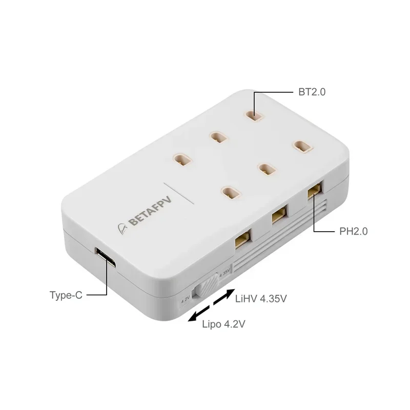 BETAFPV 6 portów 1S ładowarka 30W zasilacz Lipo-Battery typu C ładowarka BT2.0 i PH2.0 FPV Cetus wyścigowy akcesoria do dronów