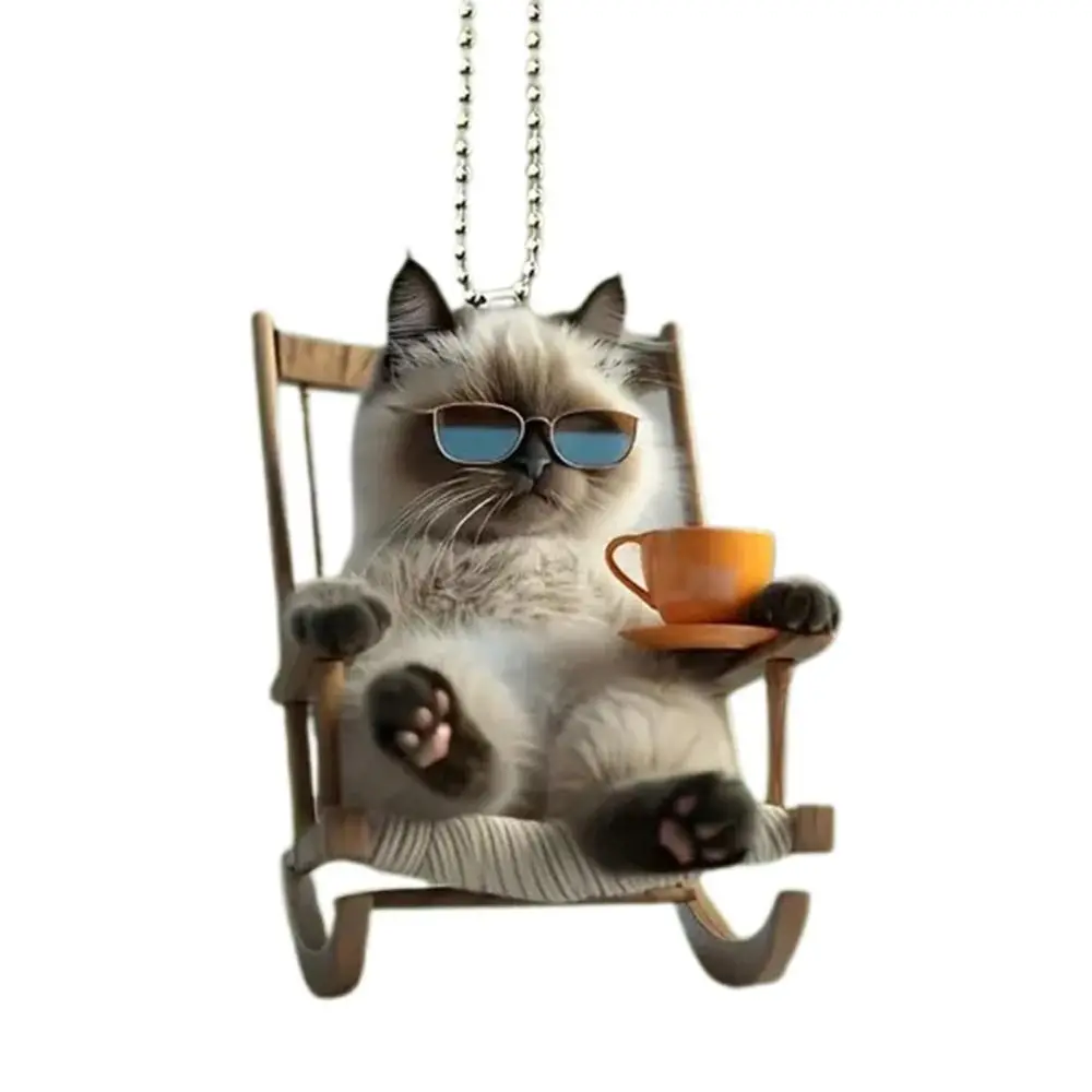 Funny Cute Cat Rearview Mirror Decorative 2d Multipurpose Animal Hanging Ornament Acrylic Bag Pendant Car Interior Decoration