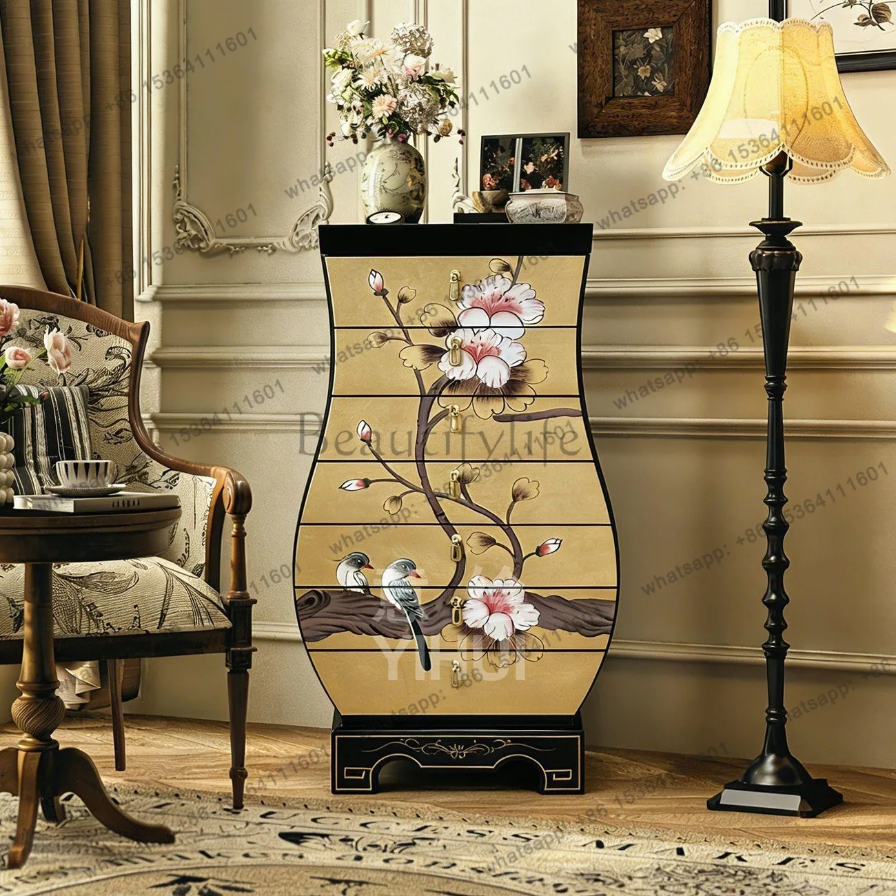 

2026 new Chinese painted decoration retro porch storage locker