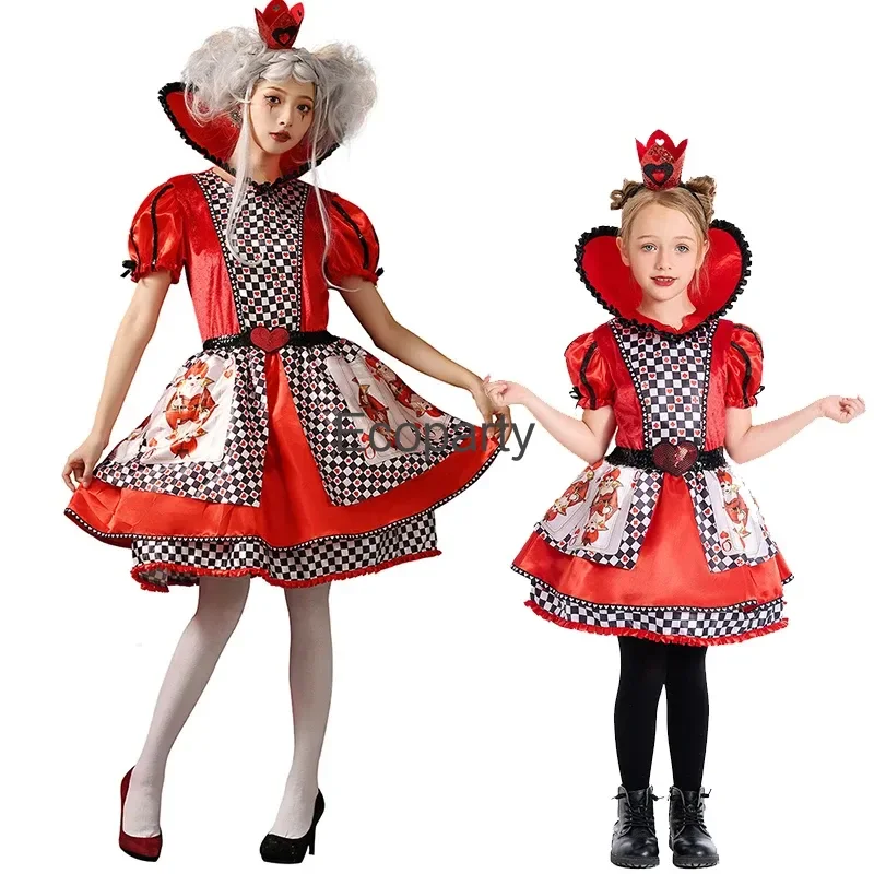 Halloween Girls Wonderland Poker Queen Of Hearts Costume donna Fancy Queen Poker Cosplay outfit Childs Carnival Party Dress Up