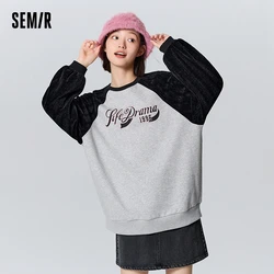 Semir Sweatshirt Women Mid-Length Thermal Storage Antibacterial Plus Velvet 2023 Winter New Oversize Raglan Sleeve Clothes