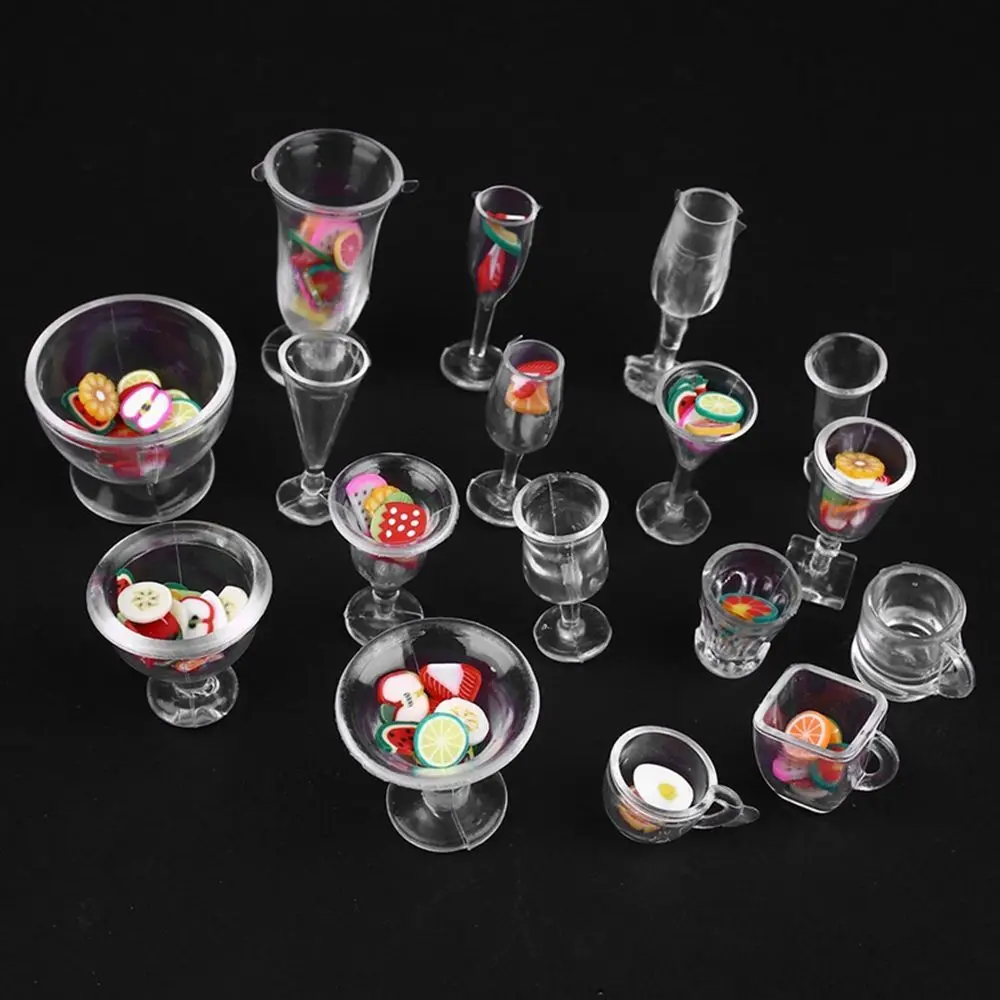 17pcs/Set Plastic DIY Toy Tableware Goblets Plate Cups Decor Dish Mini