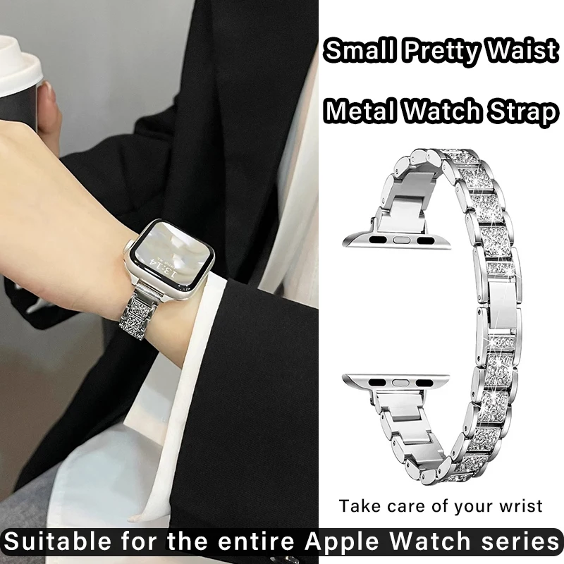 

Ювелирный ремешок-цепочка для Apple Watch Band Ultra 49 мм 40 мм 44 мм 42 мм 38 мм Браслет-петля с бриллиантами на запястье IWatch Series 8 7 6 5 4 3 SE