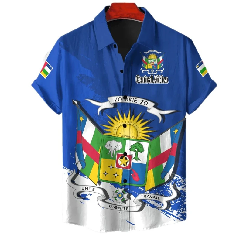 Central African Republic Flag Map Short Sleeve Shirts For Men Clothes National Emblem Kids Blouses Boy Jersey Shirts Button Top