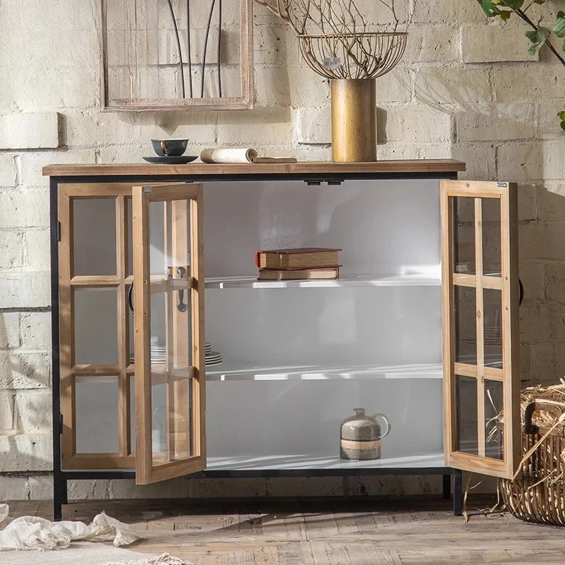 

Entrance storage locker, retro living room decorative cabinet, wrought - iron old - glass dining side cabinet