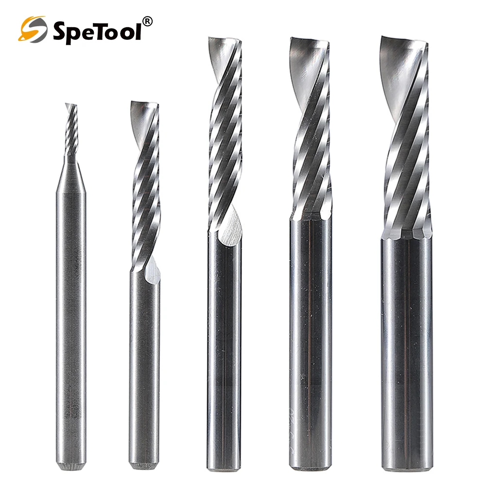 

SpeTool 1pc Single Flute Spiral CNC Milling Bit 3.175 Shank Aluminum Mill 3D Engraving Bit for Woodworking Acrylic ACM Cut