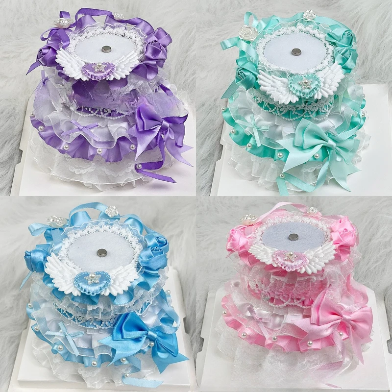 Cute Double-layer Small Cake Ornaments for Anime Badges Handmade Lace Birthday Cake Badge Holder Creative 58mm Badges Decor New