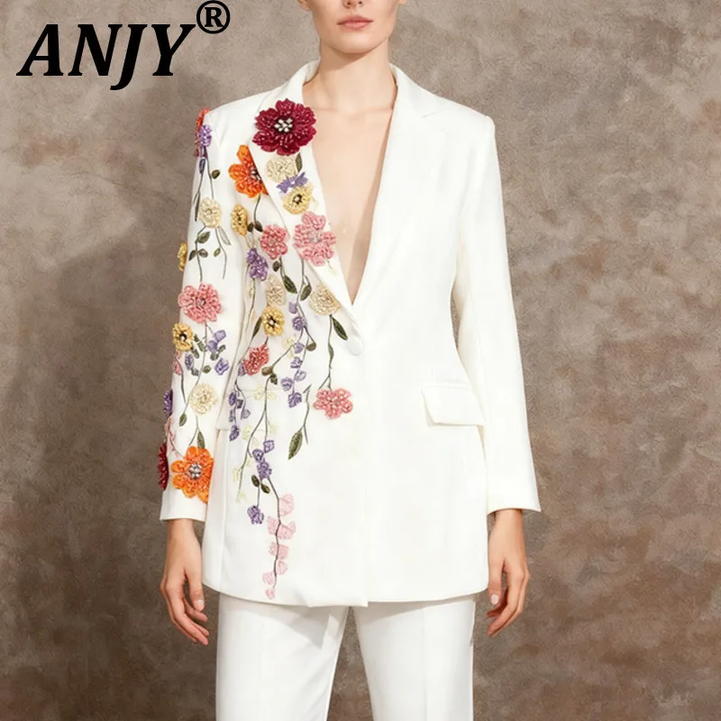 ANJY 2026 Spring Autumn New Women European Fashion Elegant High-End Small Blazer Ins Niche Embroidery 3D Flower Patchwork A19435