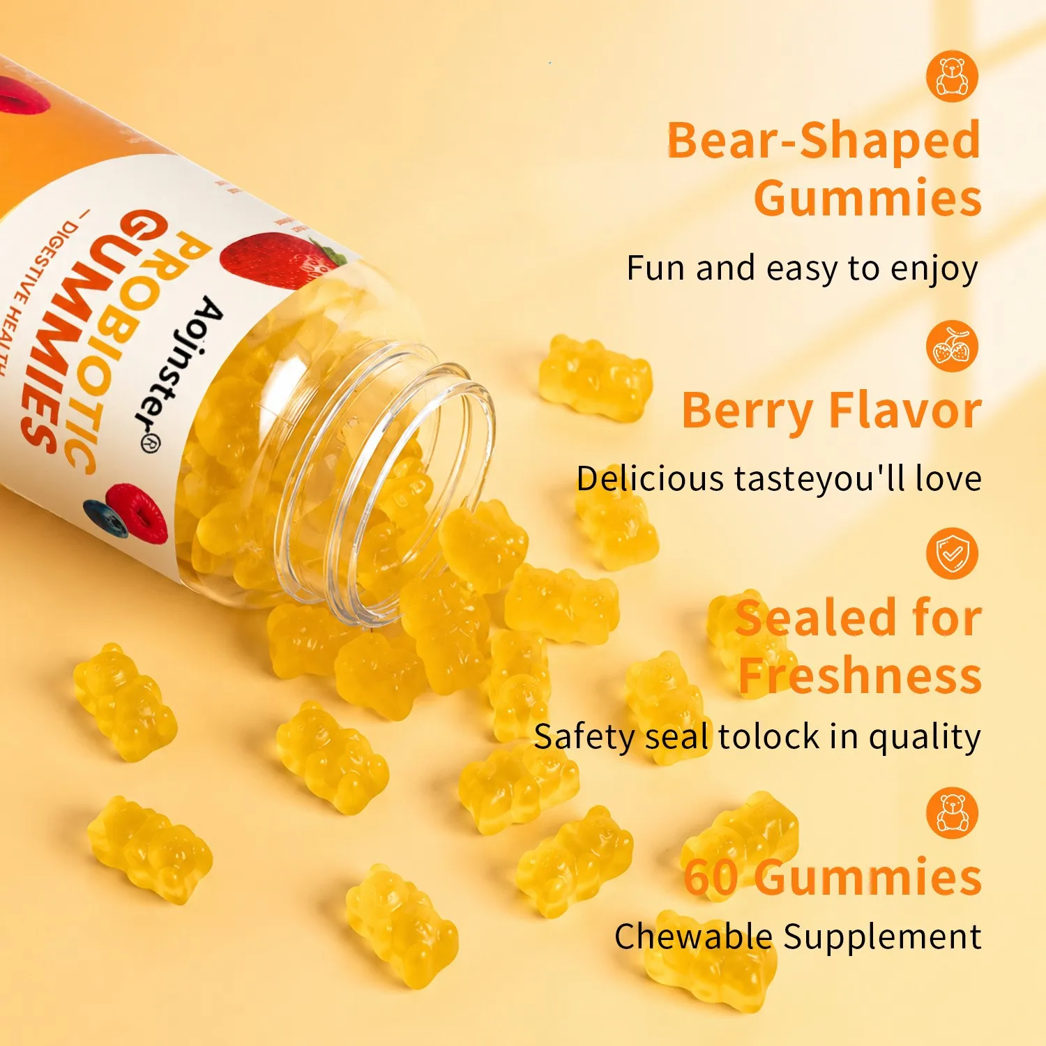 Probiotic Digestive Health Gummies,Mixed Fruit Flavor Chewable Gummies, Daily Prebiotic Blend Dietary Supplement