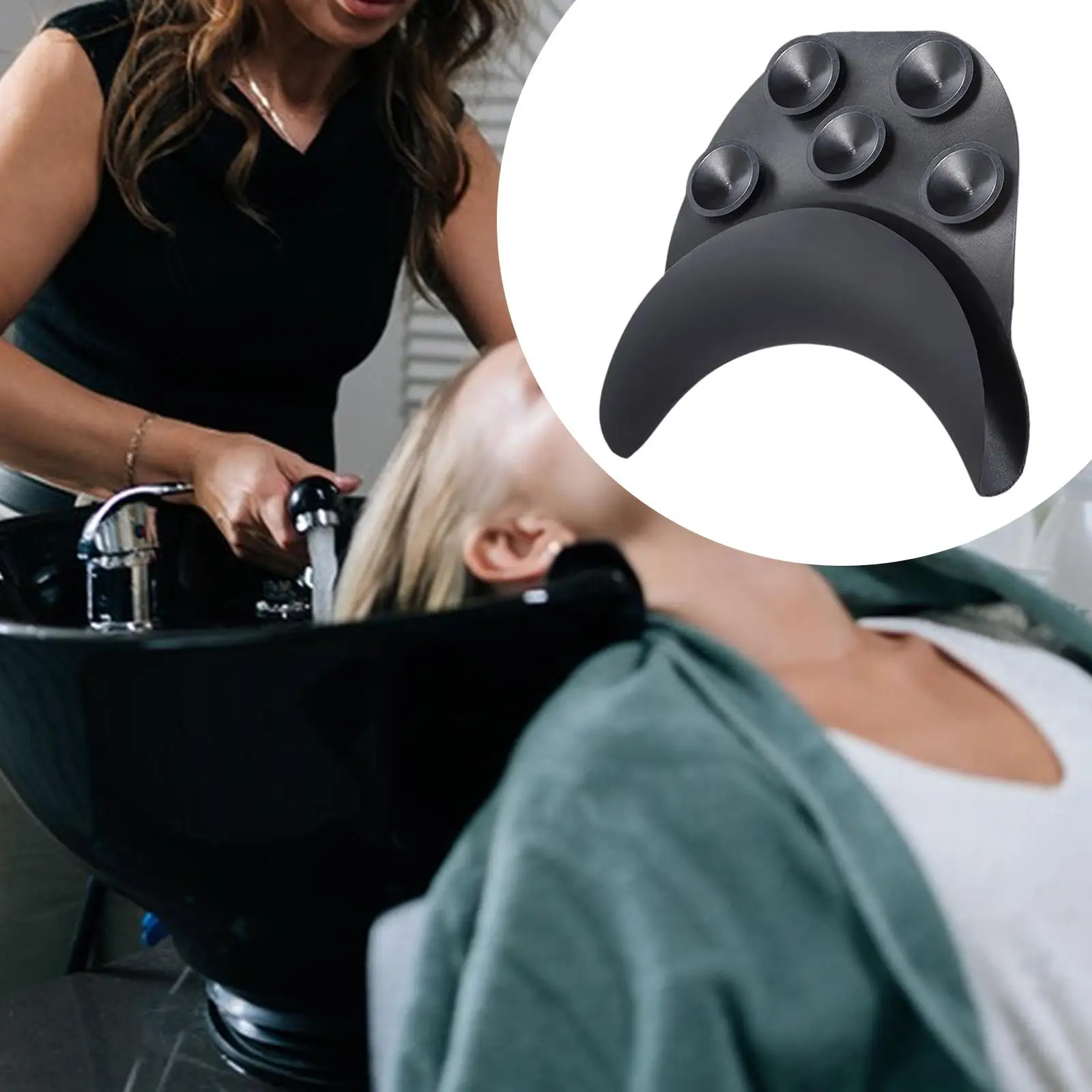 

Salon Sink Neck Rest with Suction Cups Stable Professional Hairdressing Supplies Black Shampoo Bowl Neck Rest Silicone