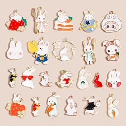 10pcs Mixed Cute Enamel Bunny Rabbit Charms for Earrings Necklace Jewelry Making Animal Pendants Handmade DIY Finding Wholesale
