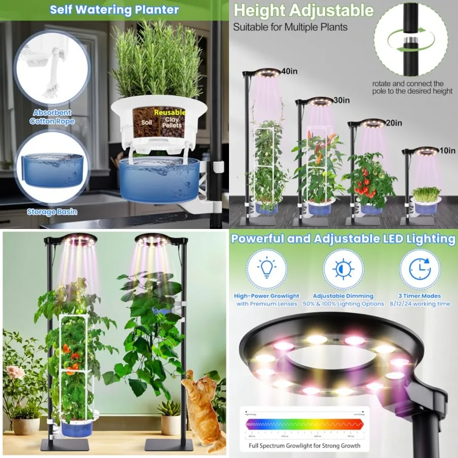 

Indoor Plant Hydroponics Growing System Tower Kit with Grow light, Herb Vegetable Indoor Gardening System with Standing Floor T