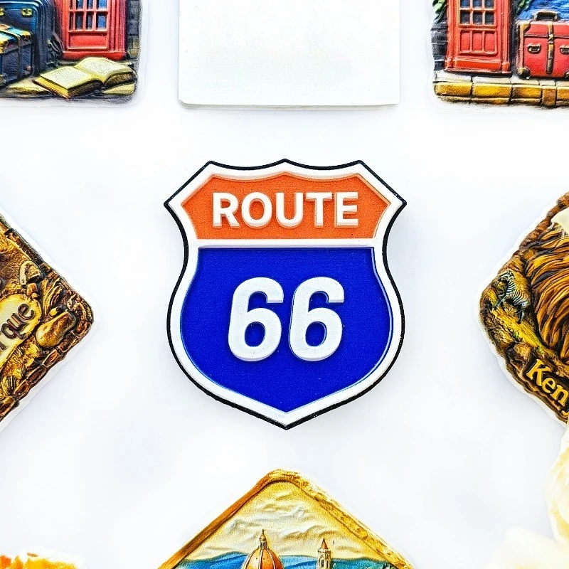 Route 66 Road Sign Fridge Magnet - 3D American Highway Souvenir Retro Road Trip Decor Unique USA Gift