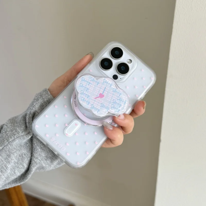 

Cute Full Screen Pink Love Heart Magsafe Wireless Charge Phone Case For iPhone 15 14 13 16 Pro Max Love lattice Magnetic Holder