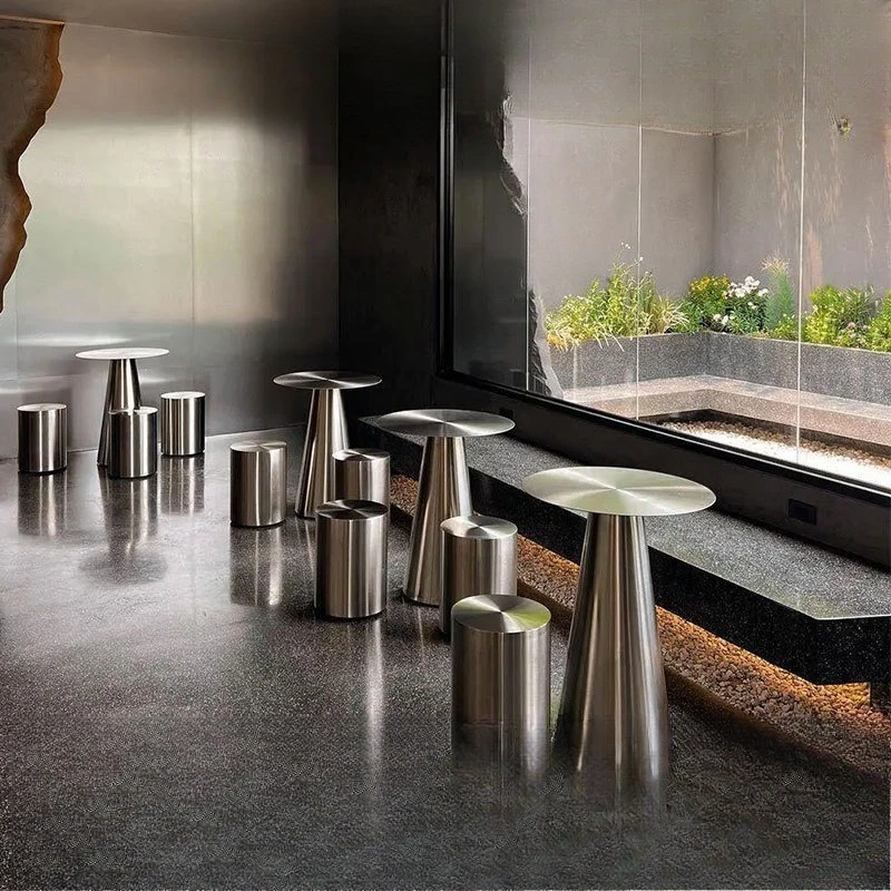 Light luxury milk tea shop dining table and chair combination industrial style stainless steel coffee