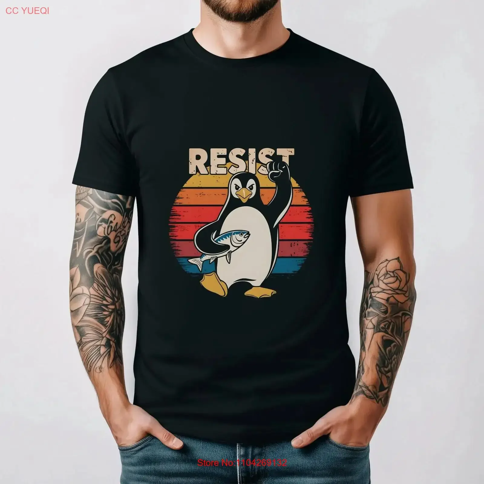 Funny Penguin Resist Penguins Protest Against Tariffs T Shirt Retro American Flag Bold Quirky Jersey Top vintage Washed