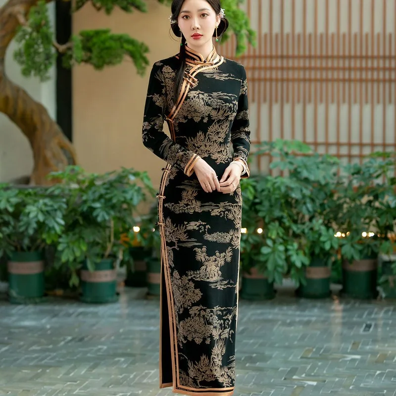 

Yourqipao Old Shanghai Chinese Traditional Improved Cheongsam 2024 New Autumn Winter High-end Retro Mother Qipao Evening Gowns