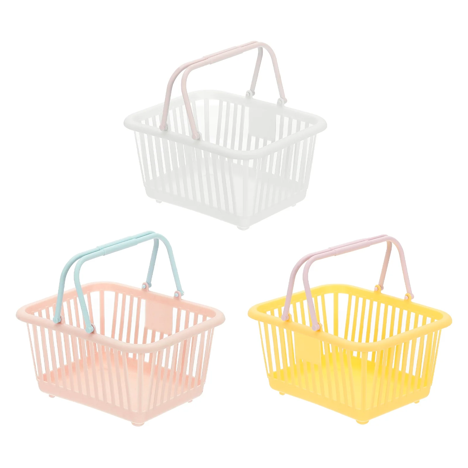 3pcs Small Plastic Basket Mini Storage Basket Grocery Tiny Shopping Baskets with Handle Organizer Filtered Water for Toys Snacks
