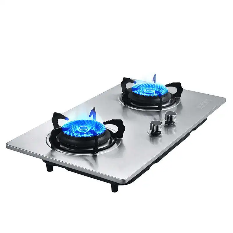 Dual-Use Stainless Steel Countertop Gas Stove Electronic Ignition Liquefied Gas Built-in for Outdoor Household Kitchen Use