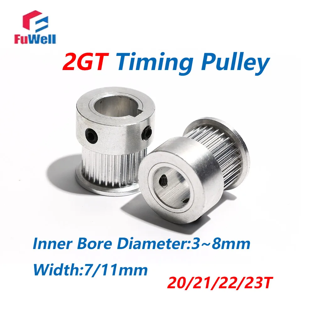 FuWell 2GT Timing Blet Pulley 20/21/22/23T Teeth 2M GT2 Pulley Bore 3/3.175/4/5/6/6.35/7/8/10mm Width 7/11mm Timing Pulley Wheel