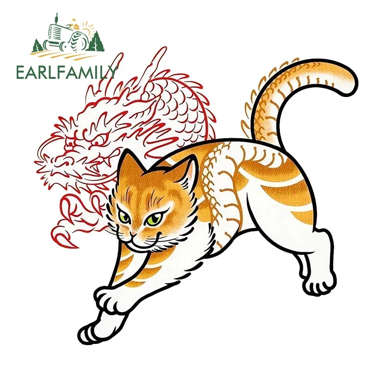 EARLFAMILY 13cm X 12cm for Cat Dragon Car Stickers Cartoon Fashionable Decals Waterproof Bumper Motorcycle Decor Car Goods