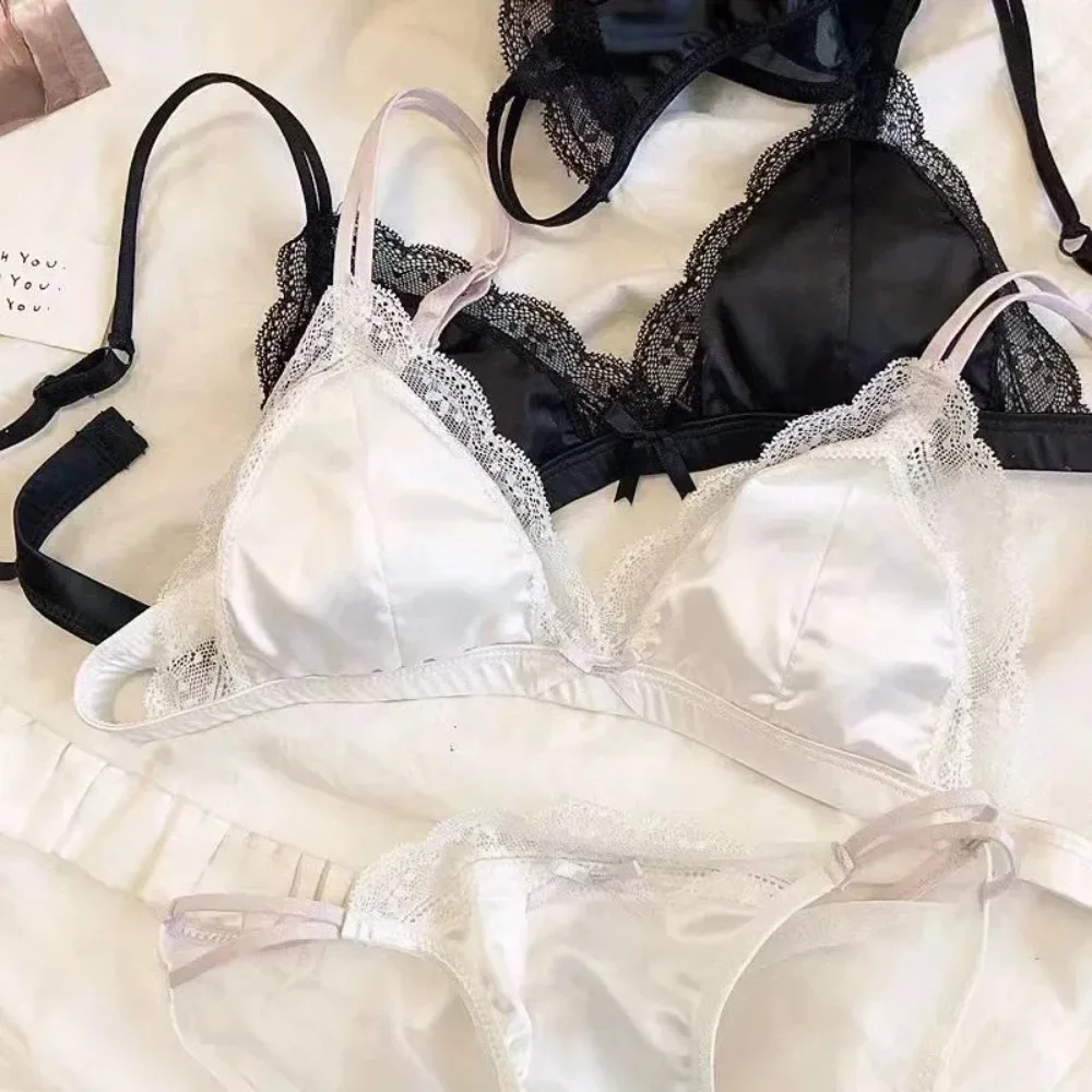 

French satin girl ultra-thin sexy lace summer breathable bra set