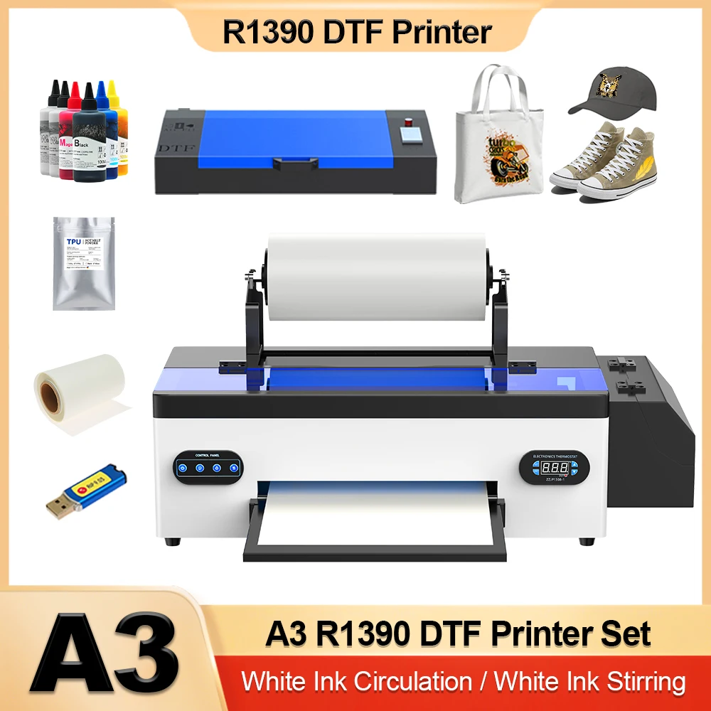 A3 R1390 Dtf Printer with White Ink Stirring Direct To Film t shirt Printing Machine Heat Transfer Film DTF Print for Clothes