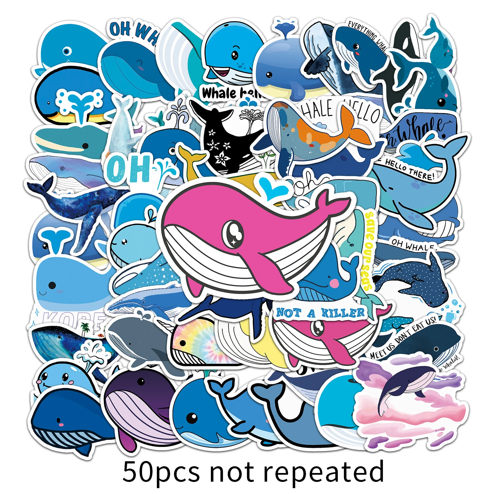 50Pcs Toy Stickers Blue Whale Marine Skateboard Guitar Suitcase Freezer Motorcycle Graffiti Decal Waterproof Jewelry stickers