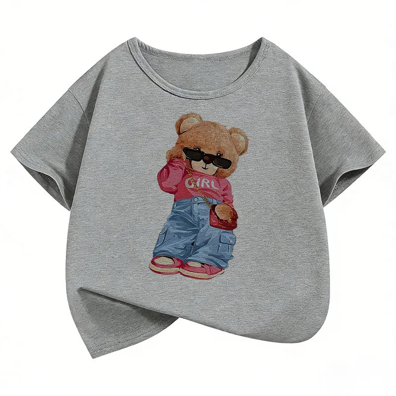 Short Sleeve Streetwear Bear Design Y2k T Shirts Hip Hop Kids Children's T-shirt Boys Girls Summer Spring Casual Top Tee Shirt