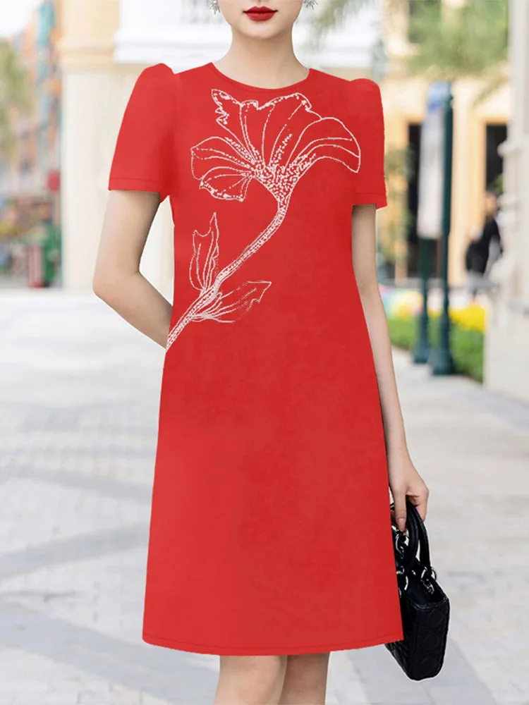 ZANZEA Casual Elegant Vestidos Embroidery Womens Commute Wokr O-Neck Knee-length Dresses Short Puff Sleeve A-line Robes Femme
