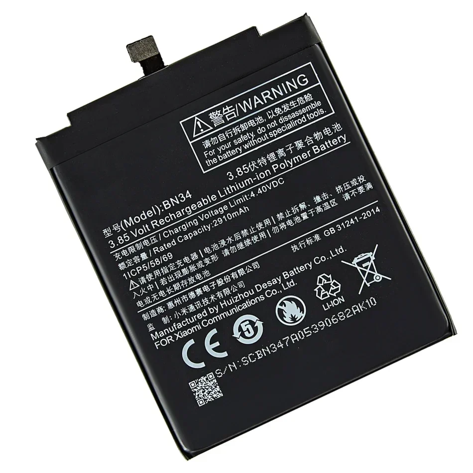 High Capacity Backup Battery BN34 Mobile Phone Batteries  For Xiaomi Redmi 5A Xiao mi Redmi5A 2910mAh BN 34 BN-34