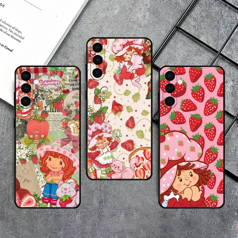 Strawberry Shortcake Phone Case Black Silicone Soft For Samsung Galaxy A73,A72,A71,A70,A53,A52,A51