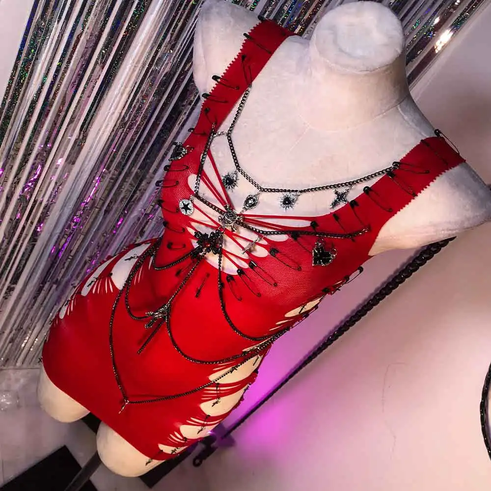 Kawaii Teen handgemachte Grunge E-Girls Kette DIY Y2K TOPS Emo Punk Rock Schädel Goth Pin Harajuku Gothic Kleid 90er Jahre Eco