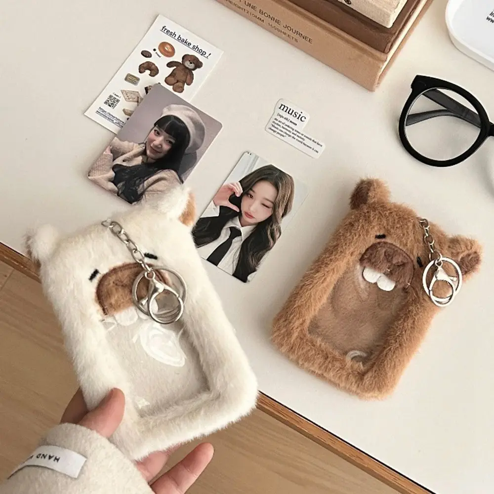 Cartoon Photocard Holder Fluffy Bag Pendant Animal Plush Photocard Holder Korean Style Card Sleeve Bus Card Holder Student