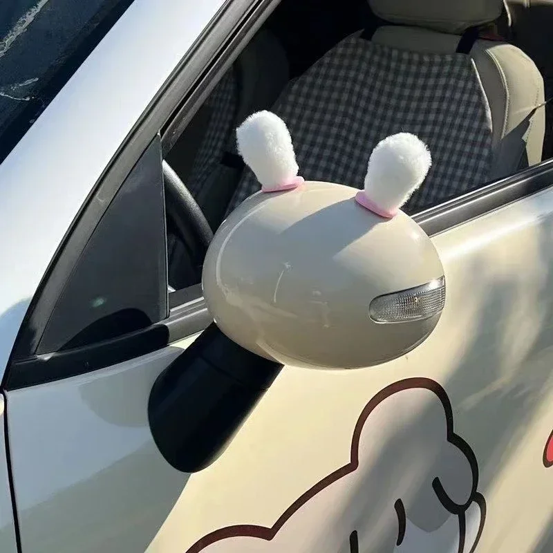 Cute Rabbit Ear Car Rearview Mirror Decor, Fluffy Plush Auto Mirror Accessories, Adorable Bunny Ears for Car Styling Accessories