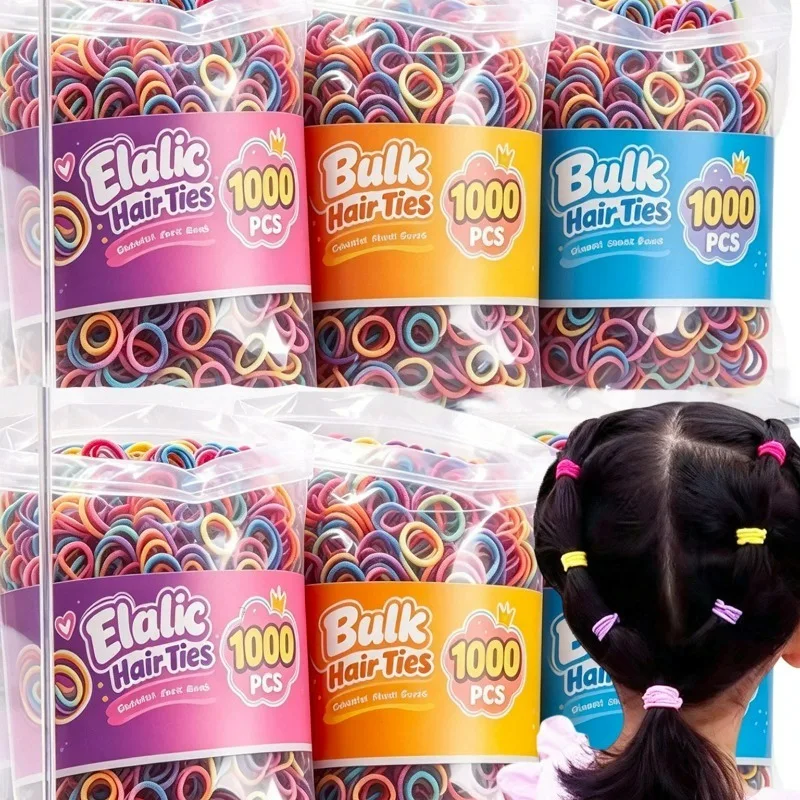 1000pcs Girls Elastic Hair Band Colorful Nylon Rubber Band Kids Ponytail Holder Hair Tie Baby Hair Accessories Ornaments Gift