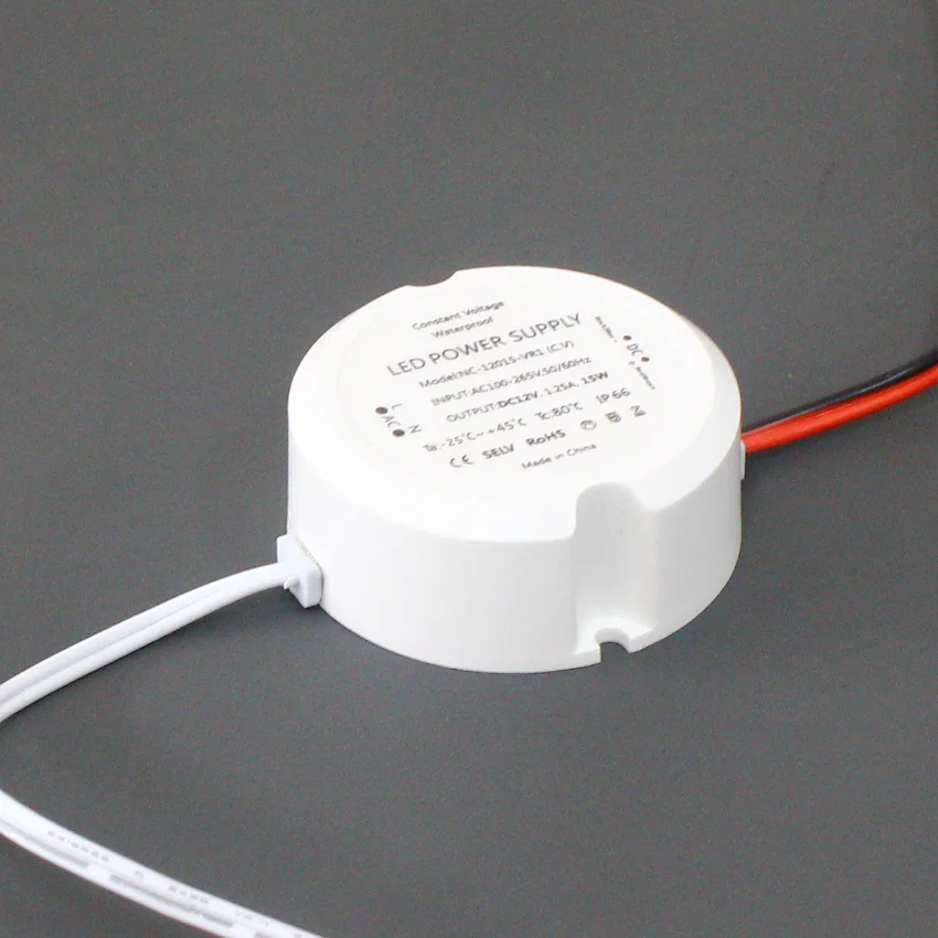 Mini round waterproof LED driver C.V DC12V/24V 15W  switching power supply lighting transformer  universal AC100-265V
