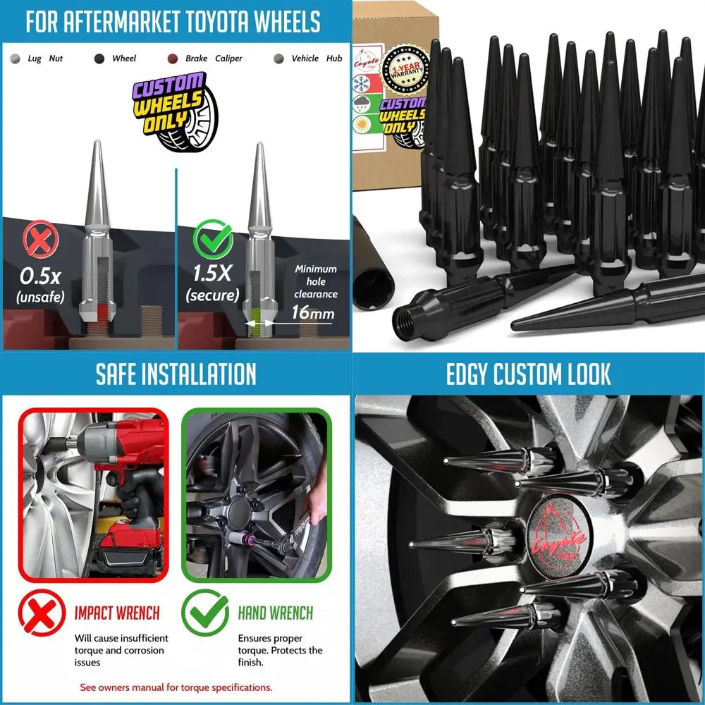 

Аксессуары для колес, детали, 24 шт. M12x1,5, 12x1,5, резьба ET, шлицевой шип, длина 4,75 дюйма, черный, 7/8 дюйма и 13/16 дюйма, шестигранный подходит для | Toyota Tundra Tac