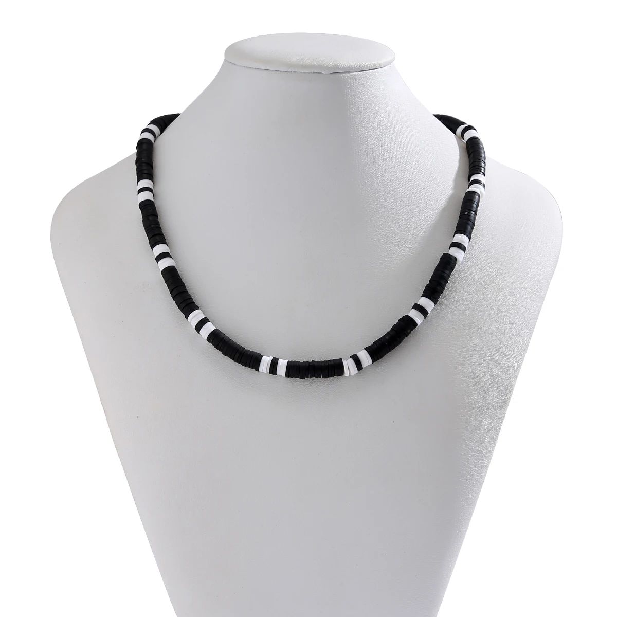 IngeSight.Z Minimalist Black White Color Soft Clay Beads Choker Necklaces for Women Men Statement Collar Necklaces Jewelry Gifts