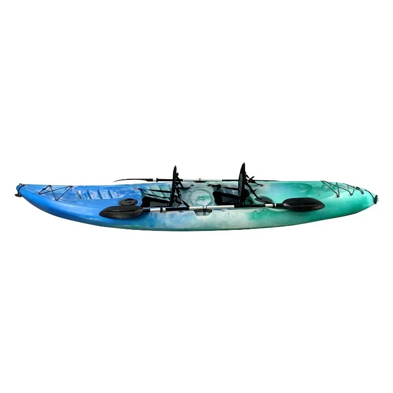 TOLEE 4m Double Fishing Kayak Foldable 3-Person Sit-On-Top PVC Canoe with LLDPE Hull Foldable Fishing Boat with Accessory Paddle