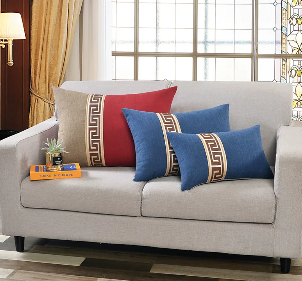 New Chinese Style Mahogany Sofa Pillow Cover Extra Large High Grade Cotton Linen Rectangular Lumbar Cushion Cover for Bed & Sofa