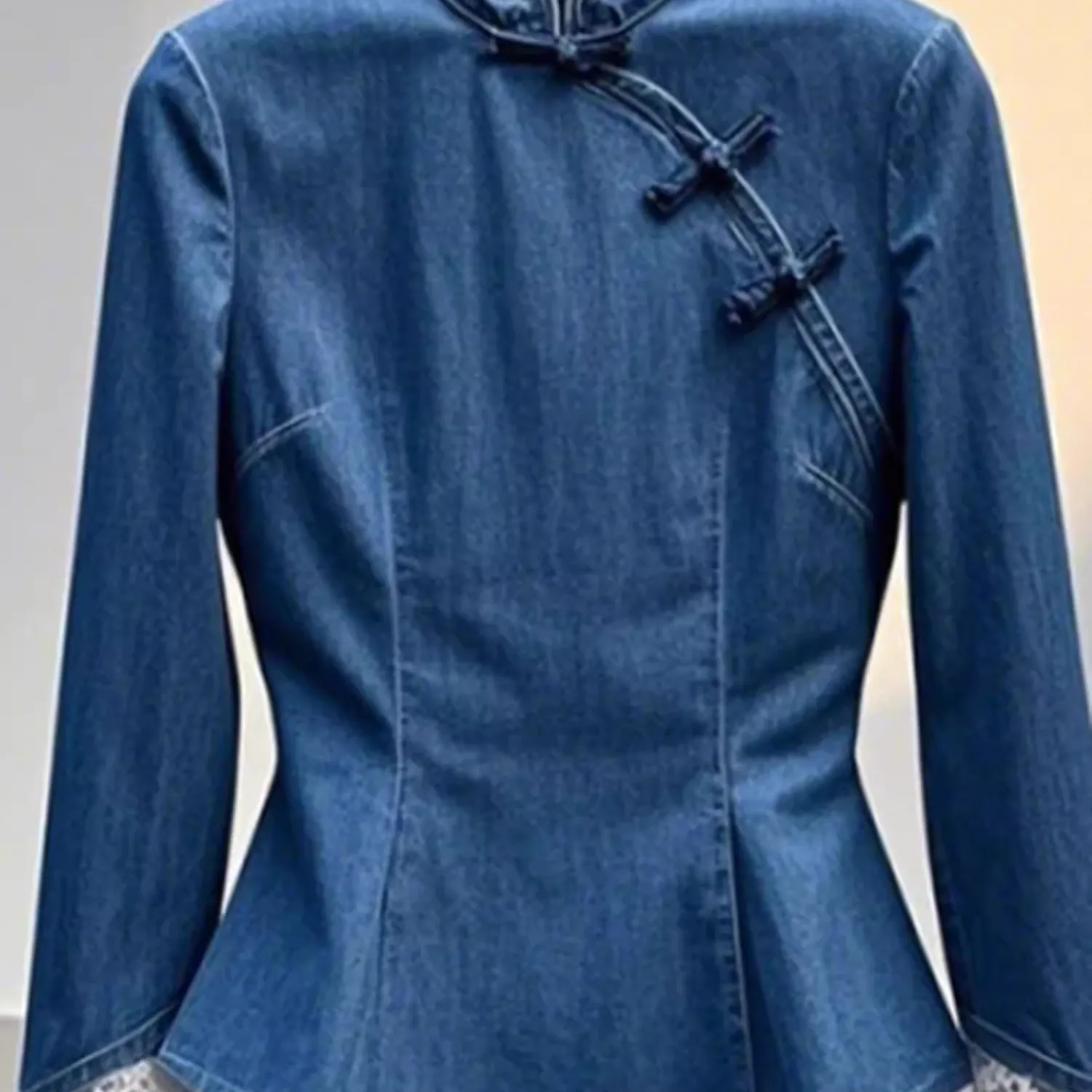 Sli الصينية الجديدة الخفيفة الوطنية Sle Zen فسيفساء جميلة صغيرة الوقوف طوق طويل Sve الخصر جينز داخلي irt