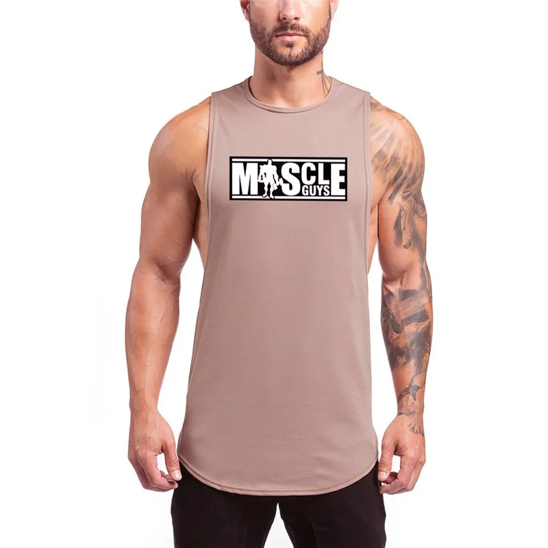 Men's Sleeveless Gym Bodybuilding Fitness Running Sport Tank Tops Verão de Alta Qualidade Respirável Algodão Moda Muscle Singlet