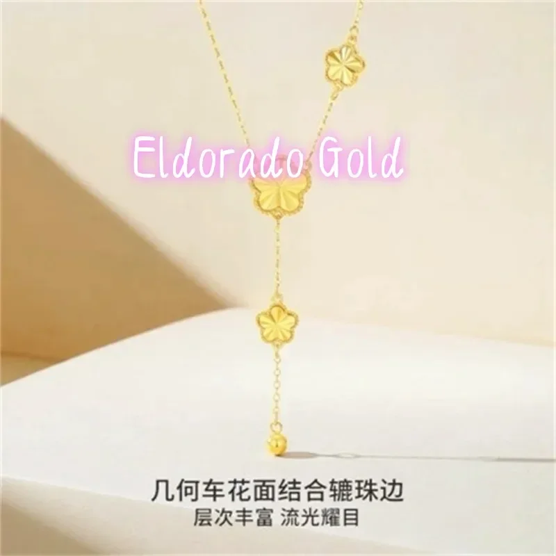 

Золотое колье Eldorado Gold 2025AU750 из 18-каратного настоящего золота с подвеской в виде цветка персика, универсальное и женственное, с замком-цепочкой, цепочка-косточка, Hi