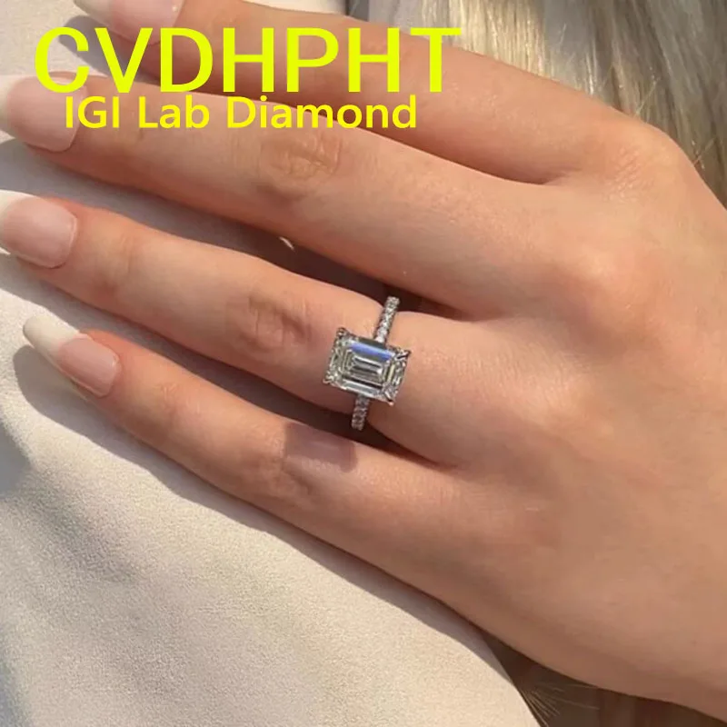 IGI Lab Growing Diamond Ring Emerald shape D Color 1 2 3Ct Solid 18K White Gold Ring Diamond wedding Factory Engagement Ring