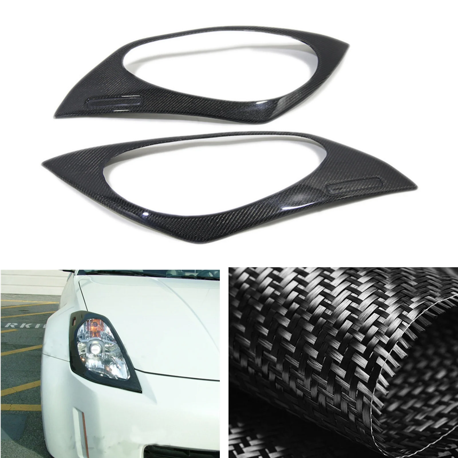 Carbon Fiber Front Headlight Bezel Cover Headlamp Frame Trim Head Light Lamp Strip For Nissan 350Z Z33 Coupe 2003-2006 2 Door