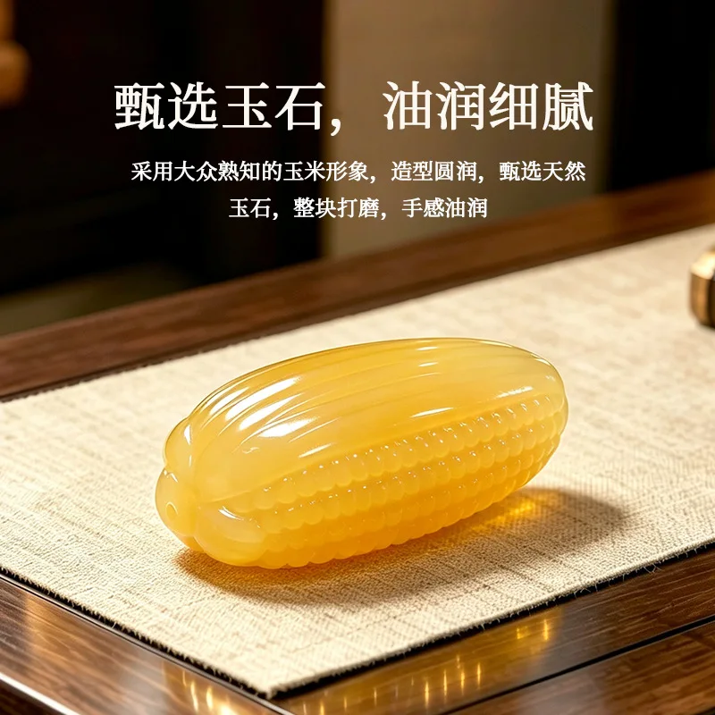 Naturally hand-carved yellow jade corn pendant, abundant fruit, raw stone corn cob pendant