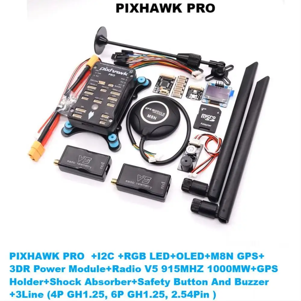 Kontroler lotu Pixhawk 2.4.8 PRO PX4 PIX 32-bitowy + GPS M8N + Radio Telemetria 433/915MHz 100/500mW + Wyłącznik bezpieczeństwa + Sygnalizator dźwiękowy + RGB + I2C