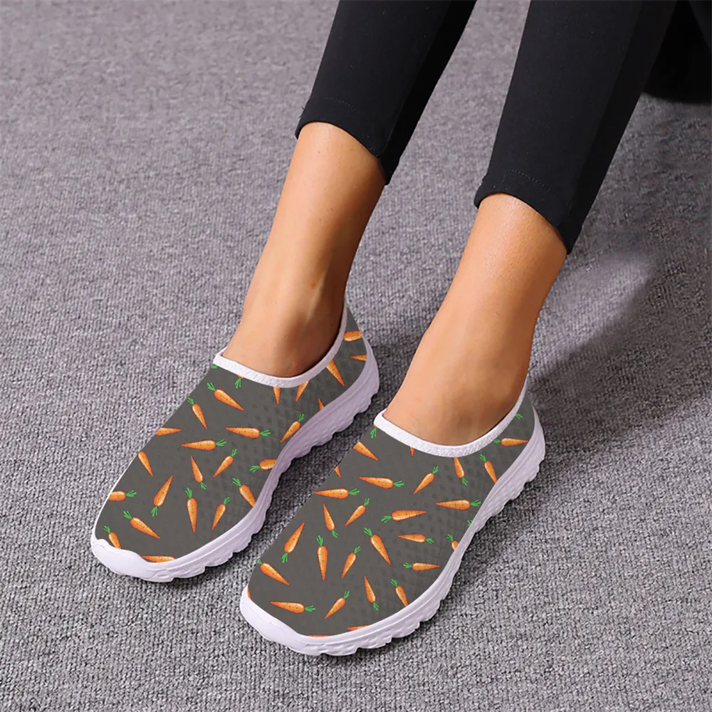 Cartoon Carrot Print Brand Design Women Spring Autumn Tennis Shoes Durable Round Toe Shock Absorption Female Breathable Sneakers